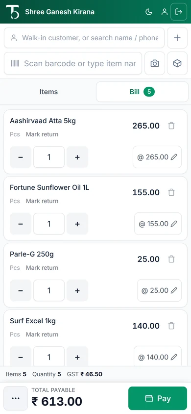 POS counter on a phone with a Pay bar